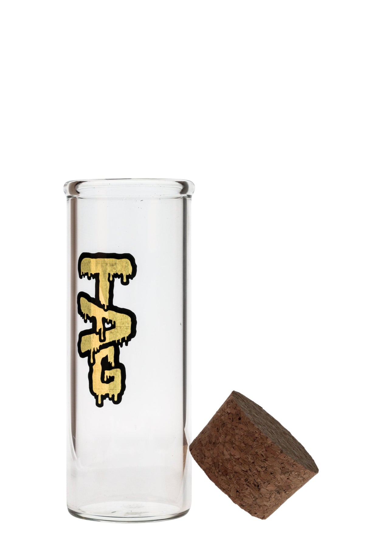 TAG 8" Clear Glass Jar with Cork Top and Thick Ass Glass Logo, Front View