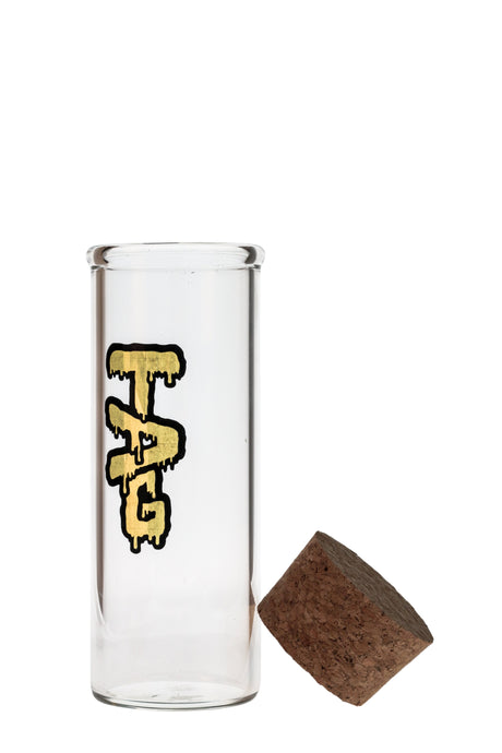 TAG 8" Clear Glass Jar with Cork Top and Thick Ass Glass Logo, Front View