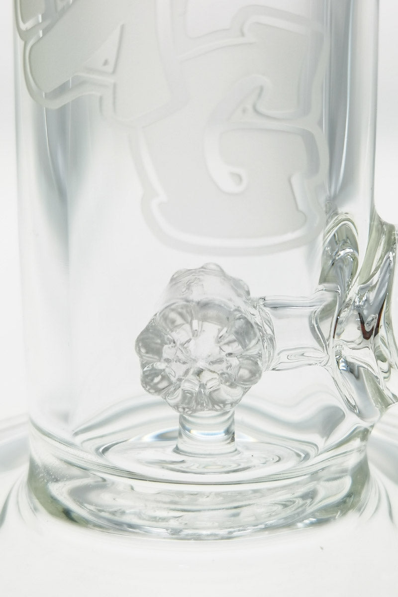 Close-up of TAG 8" Hammer Head Perc Dab Rig with Side Car, 50x7MM Borosilicate Glass
