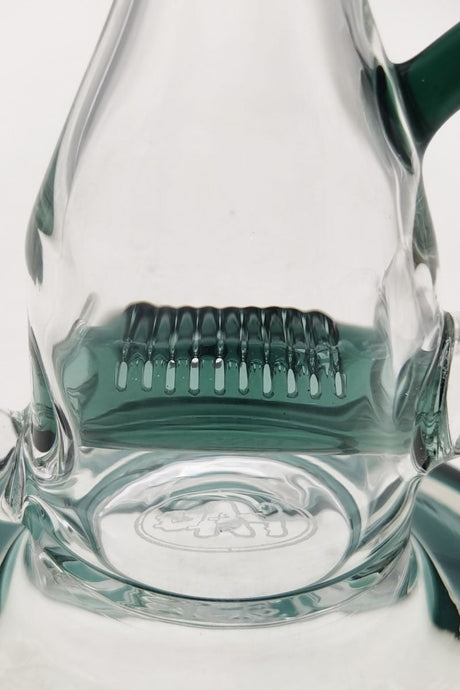 Close-up view of Thick Ass Glass 8" Recycler Dab Rig with clear Inline Diffuser and sturdy base