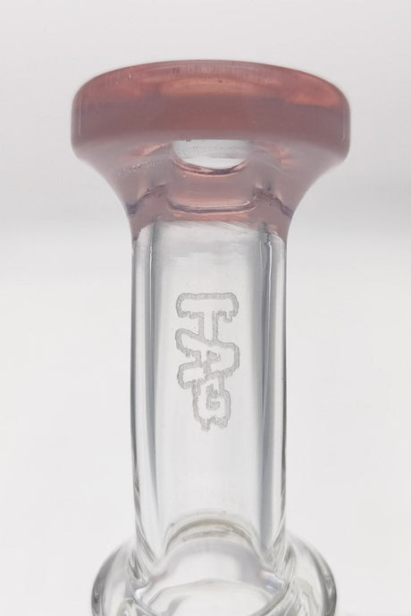 TAG 8" Recycler Dab Rig Close-Up of Inline Diffuser and Logo on Seamless White