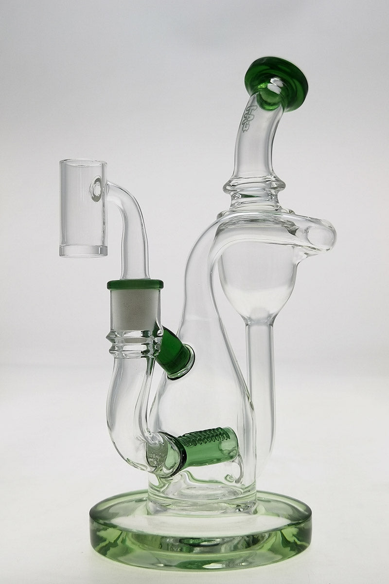 TAG 8" Recycler Dab Rig with Inline Diffuser and Green Accents, 14MM Female Joint - Front View