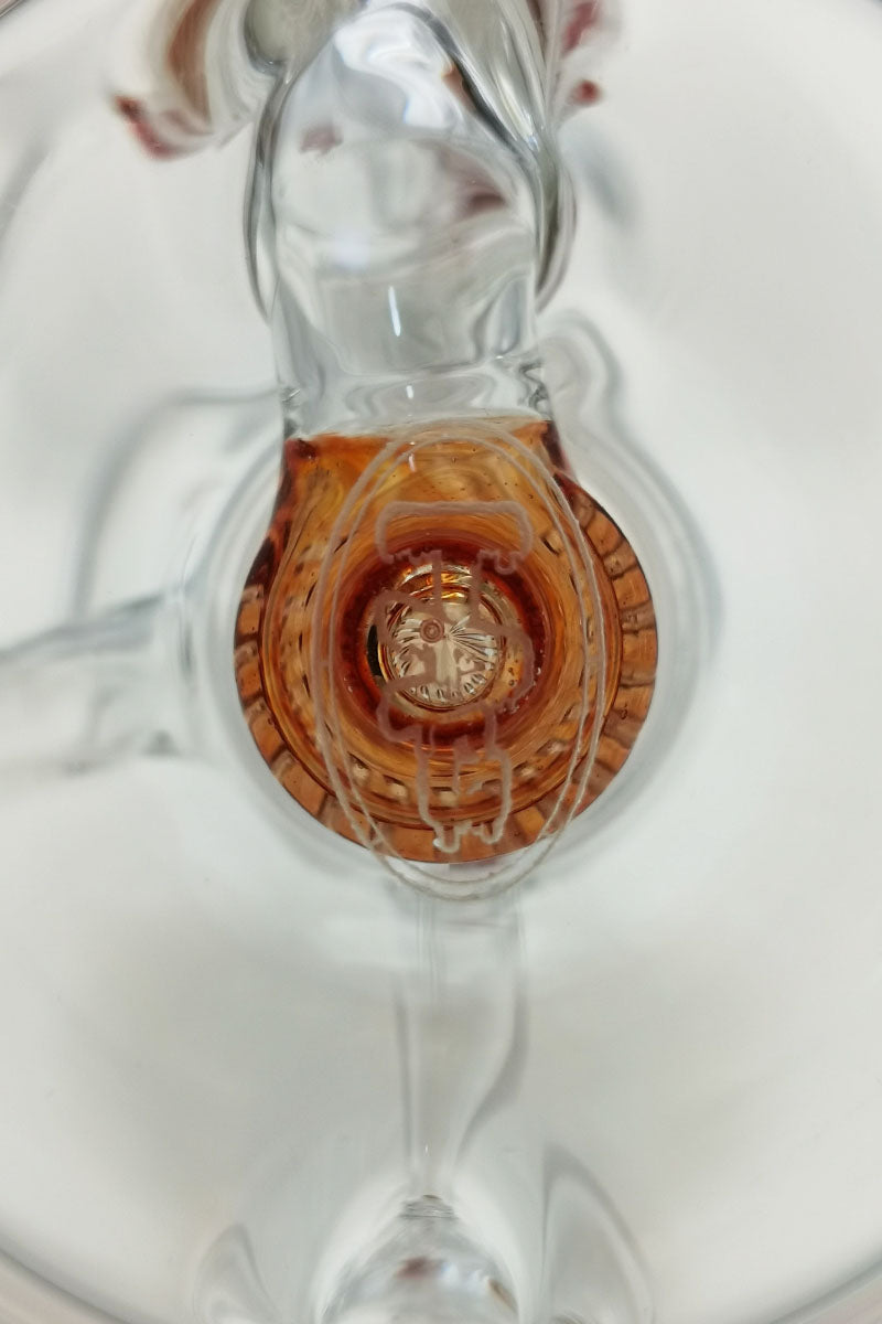 Close-up of TAG 8" Bent Neck Dab Rig with Super Slit Puck Diffuser and 14MM Female Joint