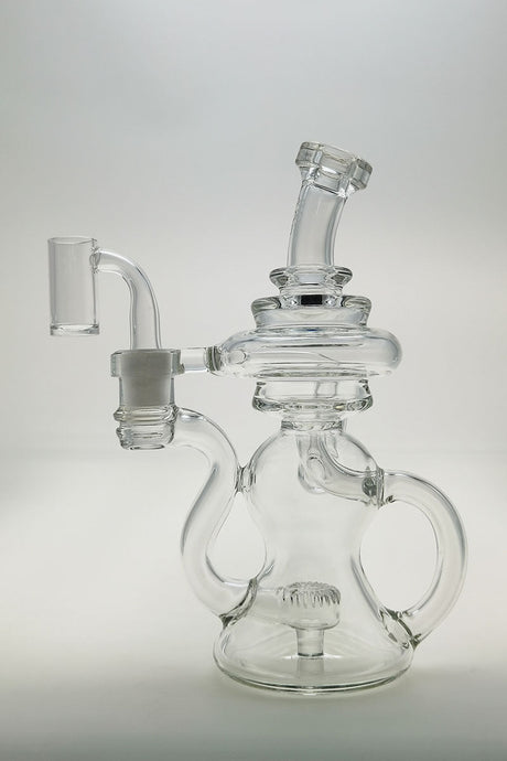 Thick Ass Glass 8" Bent Neck Dab Rig with Super Slit Puck Diffuser, Clear Glass, Front View