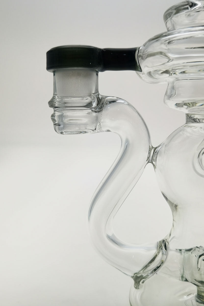 Close-up of TAG 8" Bent Neck Dab Rig with Super Slit Puck Diffuser and 14MM Female Joint