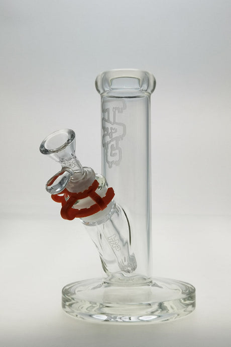 TAG 8" Straight Tube Bong with Wavy Logo, 18/14MM Downstem, Clear Glass, Front View