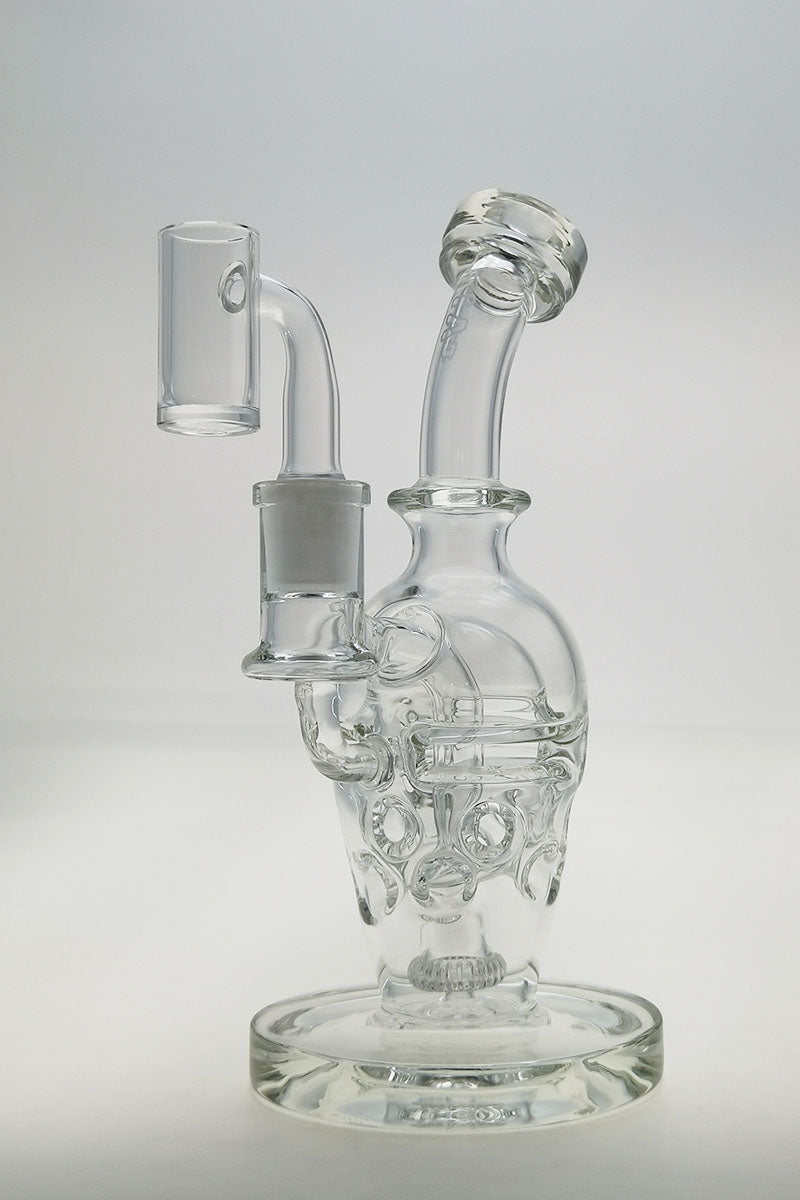 Thick Ass Glass 8" Faberge Egg Dab Rig with Super Slit, 14MM Female Joint, Clear, Angled View