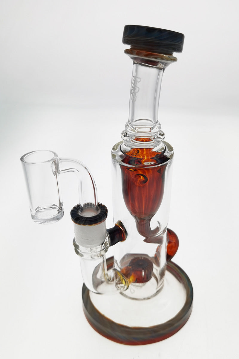 TAG 8" Super Slit Puck Klein Incycler, clear glass with amber accents, side view on white background