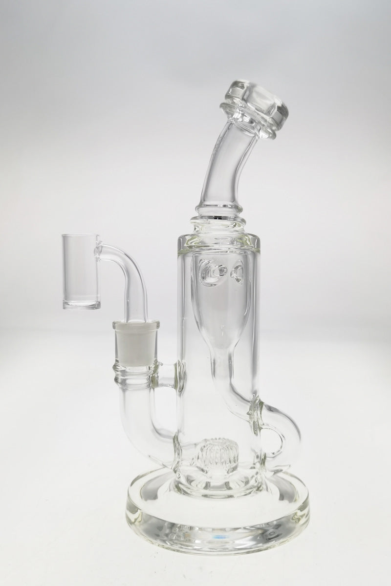 TAG 8" Super Slit Puck Klein Incycler, clear glass, front view on white background, 14MM Female joint