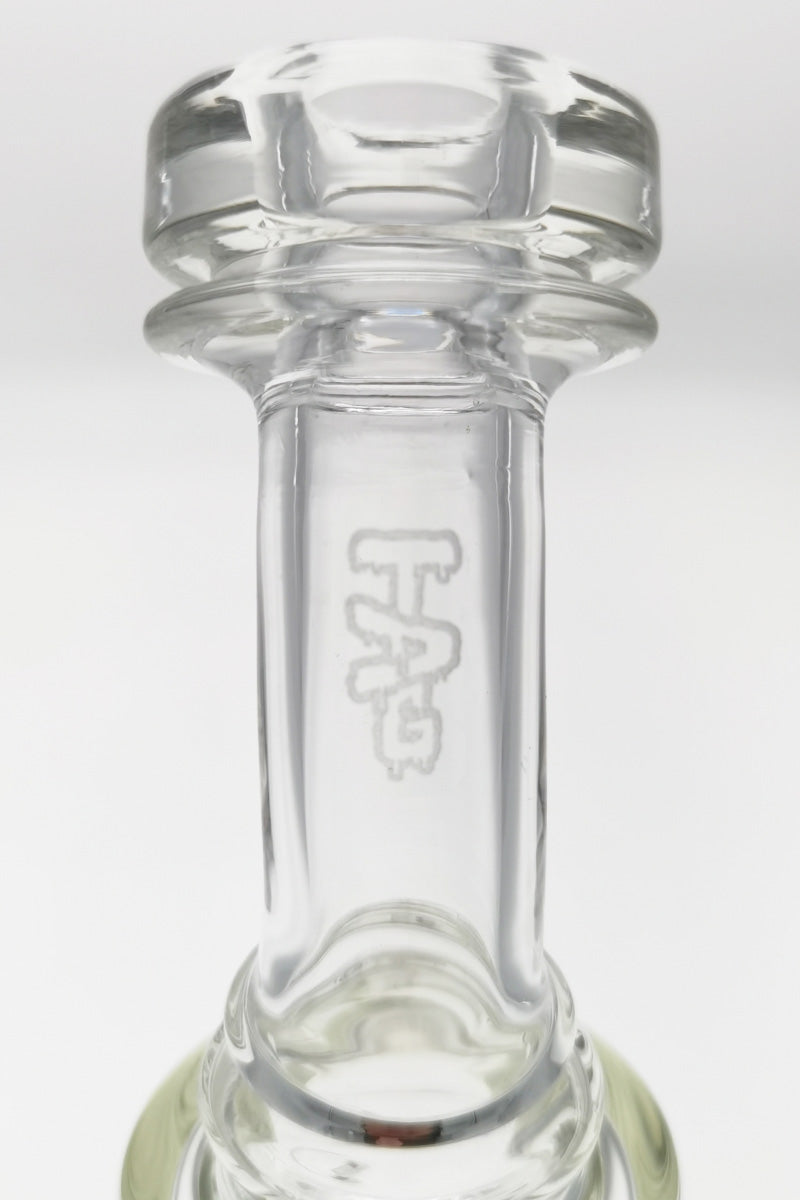 Close-up of TAG 8" Super Slit Puck Klein Incycler showing the branded neck and quality glass