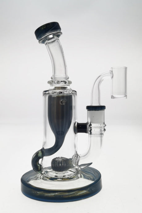 TAG 8" Super Slit Puck Klein Incycler, 14MM Female joint, clear glass with blue accents, front view