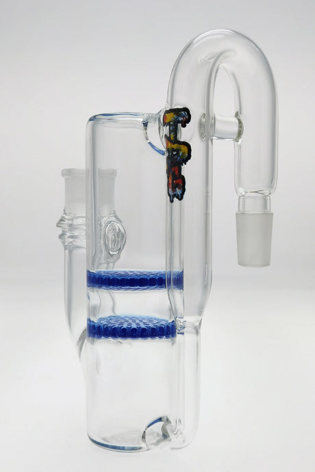 TAG 8.25" Double Honeycomb Ash Catcher w/ Recycling in Clear Glass, Blue Accents, Side View