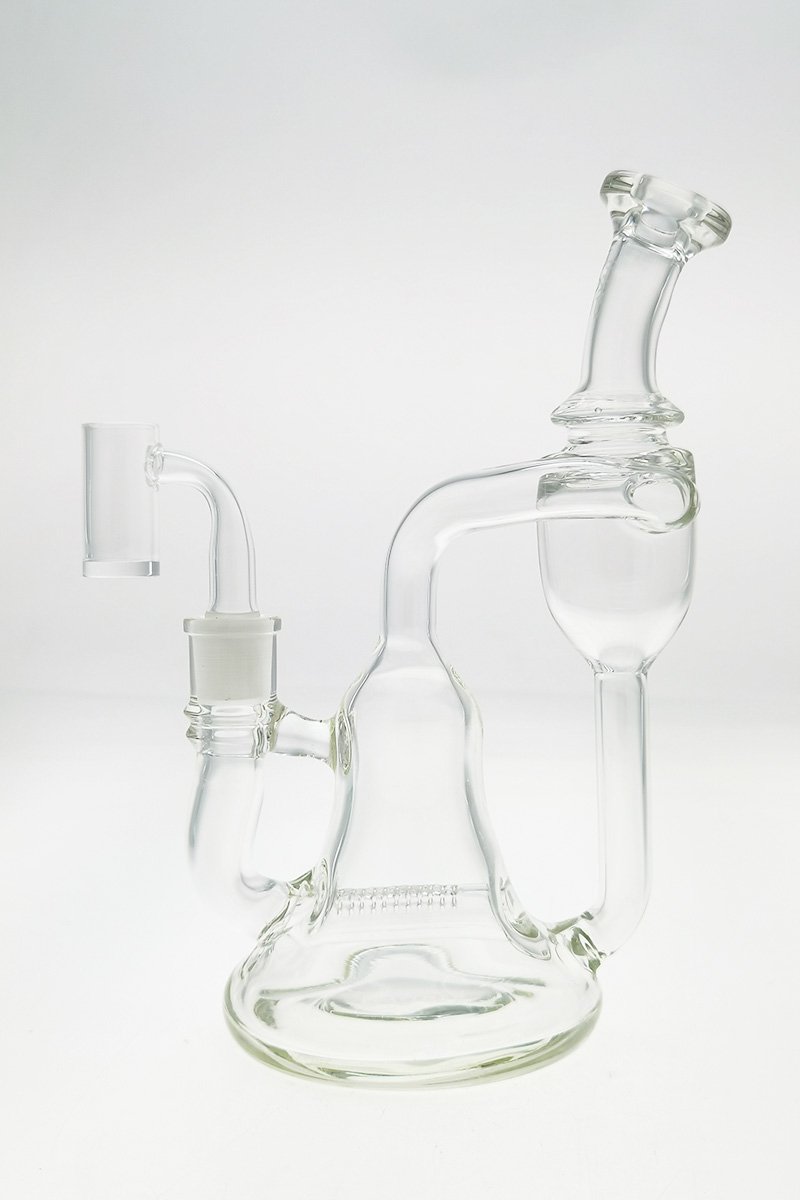 TAG 8.25" Inline Bellow Base Glass Recycler Bong, 50x9MM, 14MM Female Joint, Clear View