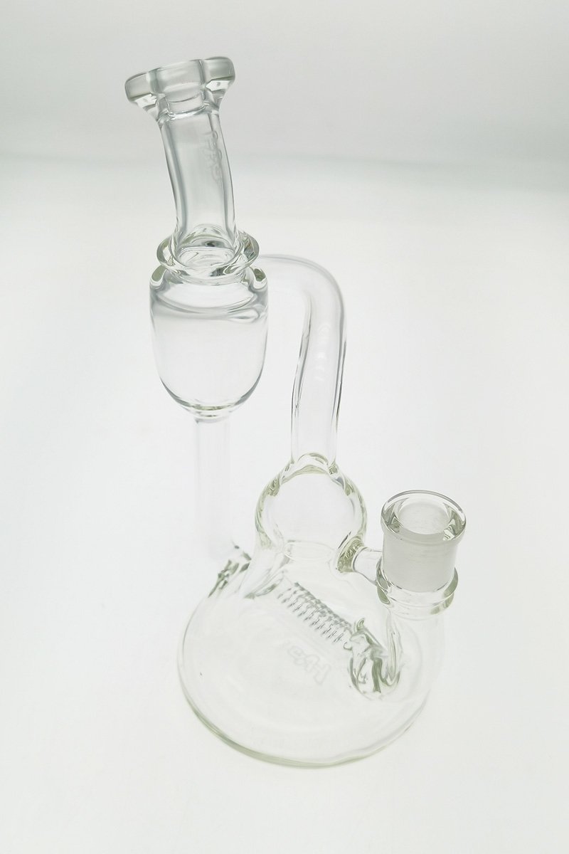 TAG 8.25" Inline Bellow Base Recycler Bong with 14MM Female Joint, Front View on White Background