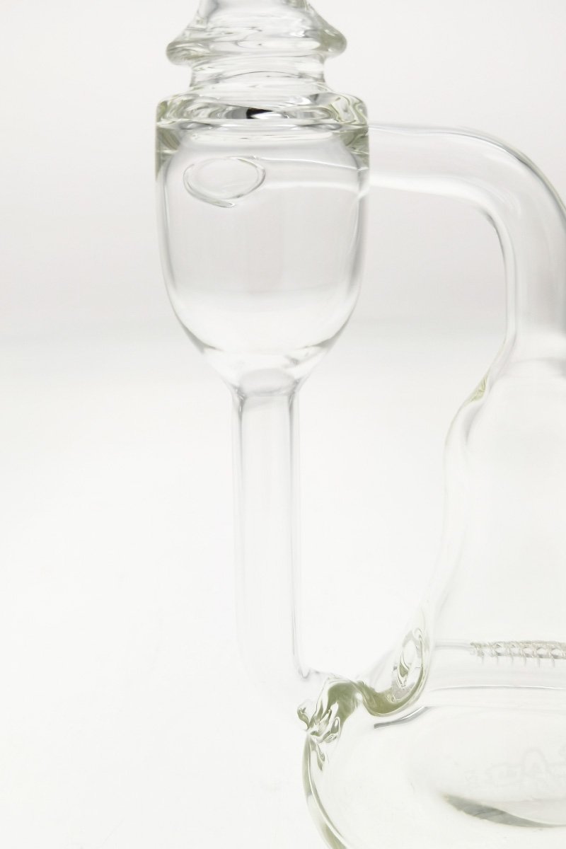 Close-up side view of TAG 8.25" Inline Bellow Base Recycler for concentrates with 14MM Female joint