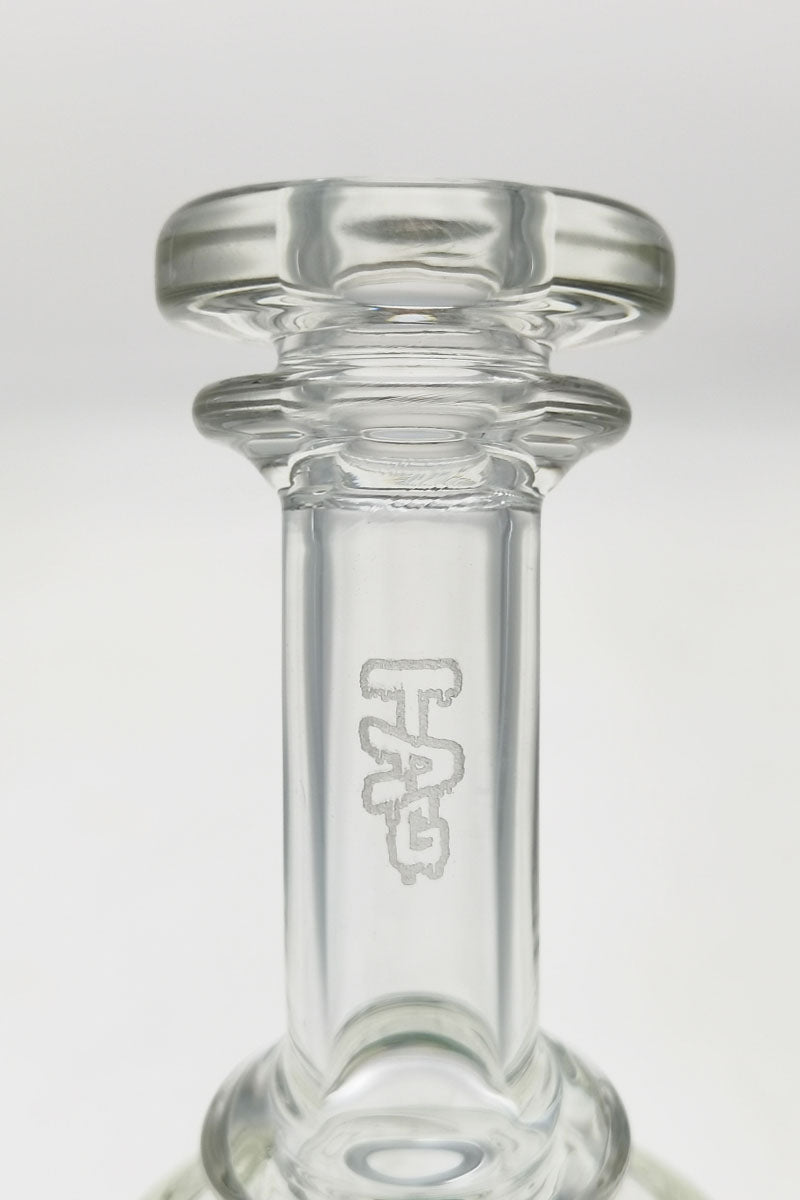 Close-up of TAG Bent Neck Dab Rig with Double 6-Arm Tree Percolator, 14MM Female Joint