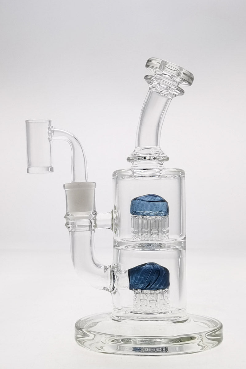 TAG Bent Neck Dab Rig with Double 6-Arm Tree Percolators and Quartz Banger, Front View