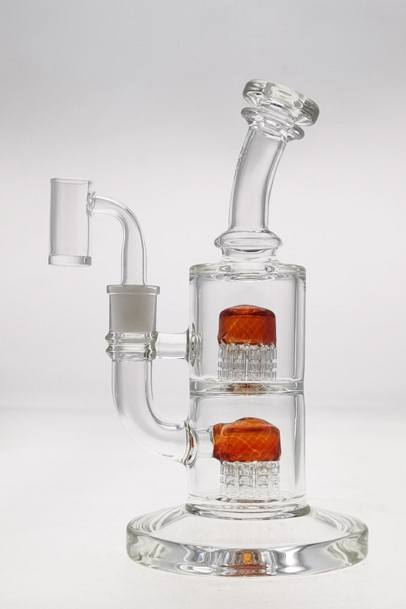 TAG 8.5" Bent Neck Dab Rig with Double 6-Arm Tree Percolators, 14MM Female Joint, Front View