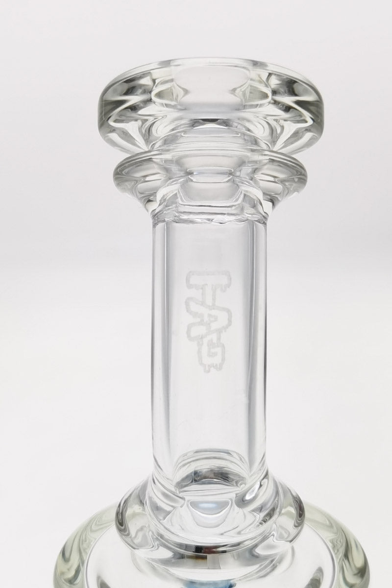 TAG 8.5" Bent Neck Dab Rig with Double 6-Arm Tree Percolator, 14MM Female Joint, Close-up View