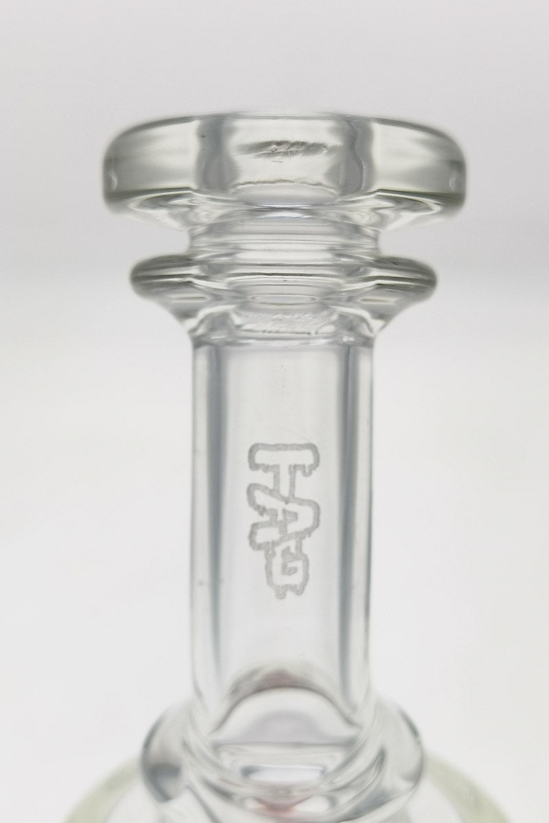 Close-up of TAG 8.5" Bent Neck Dab Rig with Double 6-Arm Tree Percolator and 14MM Female Joint