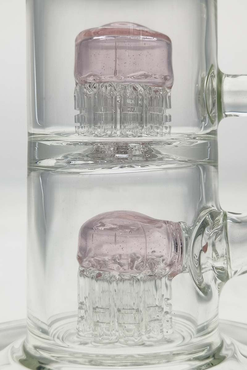 Close-up of TAG 8.5" Bent Neck Dab Rig with Double 6-Arm Tree Percolators, 14MM Female Joint