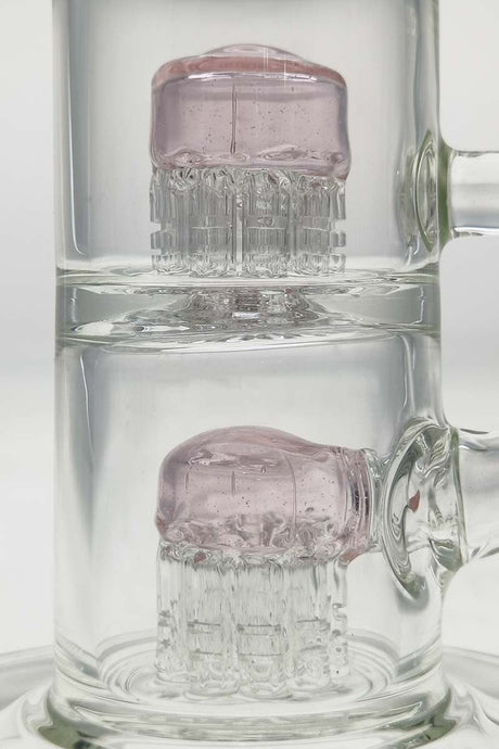 Close-up of TAG 8.5" Bent Neck Dab Rig with Double 6-Arm Tree Percolators, 14MM Female Joint