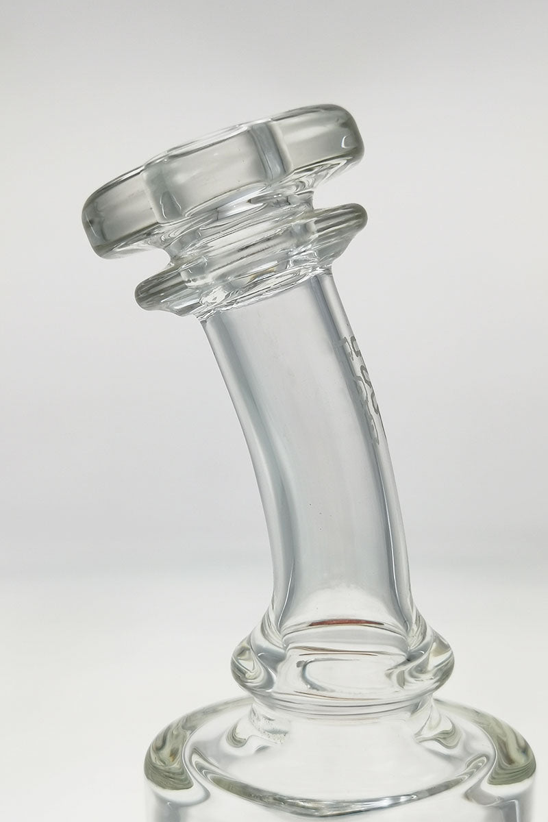 TAG 8.5" Bent Neck Dab Rig with Double 6-Arm Tree Percolator, 14MM Female Joint, Close-up Side View