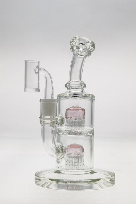 TAG 8.5" Bent Neck Dab Rig with Double 6-Arm Tree Percolator in Clear Borosilicate Glass, Front View