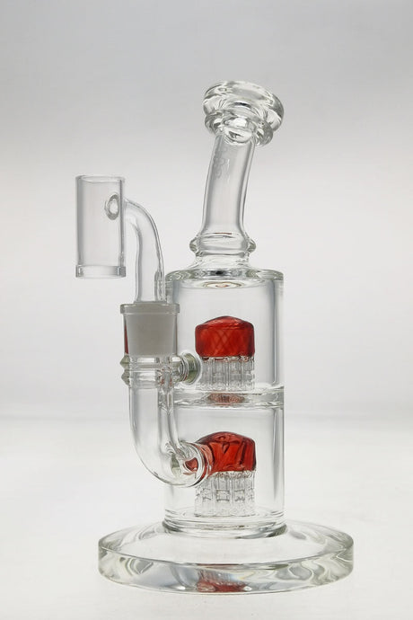 TAG 8.5" Bent Neck Dab Rig with Double 6-Arm Tree Percolator and Red Accents, Front View