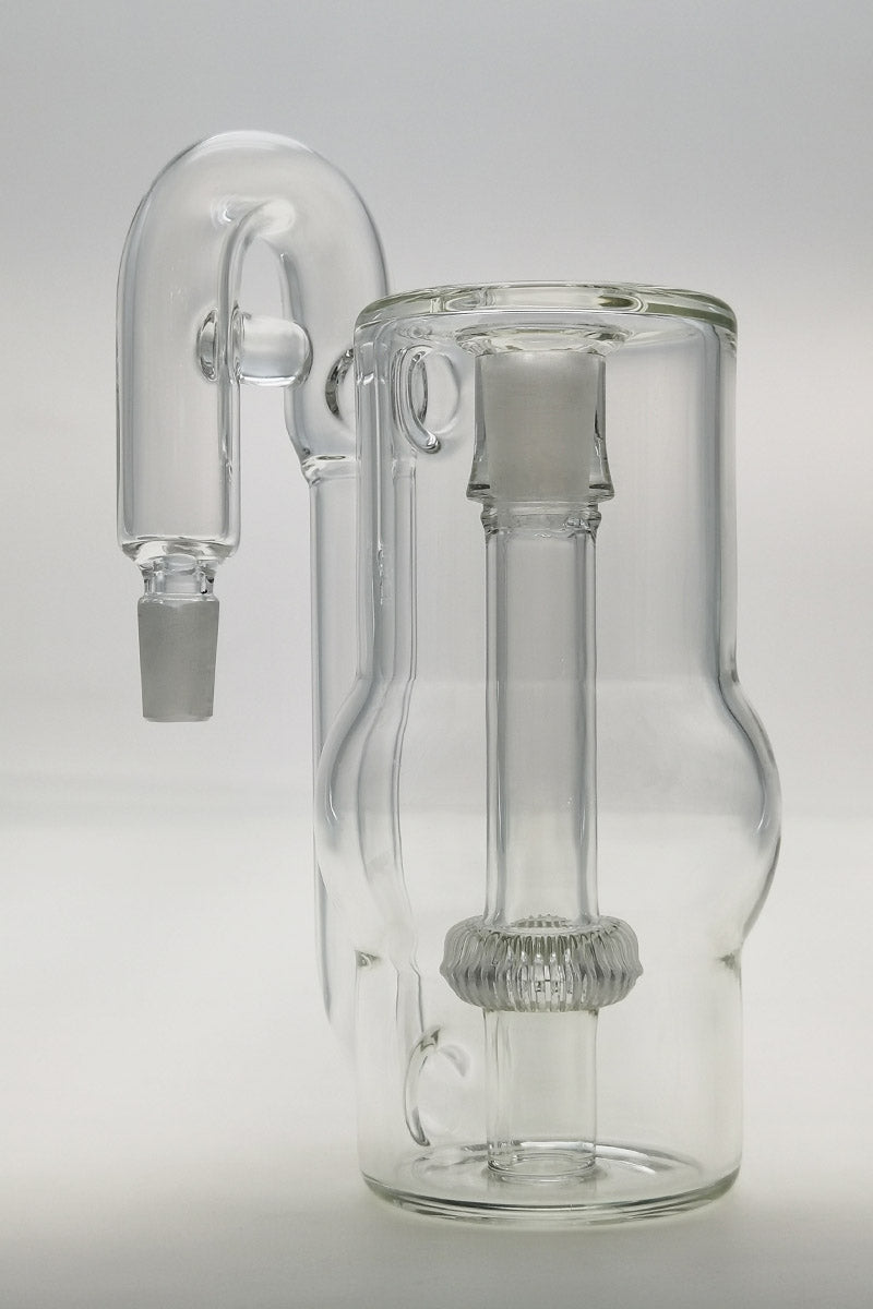 Thick Ass Glass 8.50" Super Slit UFO Ash Catcher, clear glass, side view with showerhead percolator