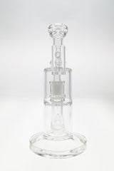 TAG 9" Bent Neck Bong with Double UFO Percs, 55x5MM, 14MM Female Joint, Clear Glass, Front View