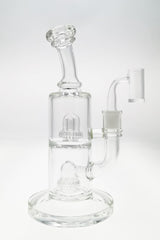 TAG 9" Bent Neck Double UFO Percolator Bong, 55x5MM, 14MM Female Joint, Front View on White