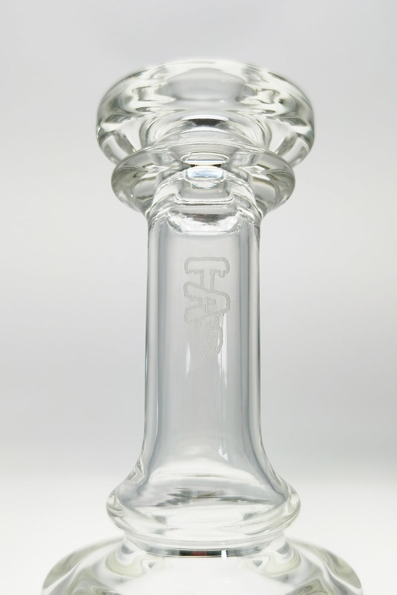 TAG 9" Bent Neck Double UFO Percolator Bong Close-up, 14MM Female Joint, 5mm Thickness