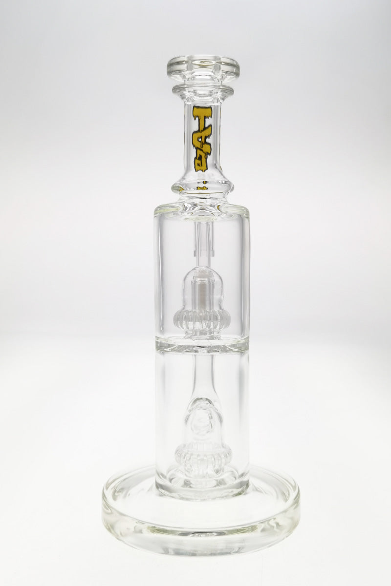 TAG 9" Bent Neck Bong with Double UFO Percs, 55x5MM, 14MM Female Joint - Front View