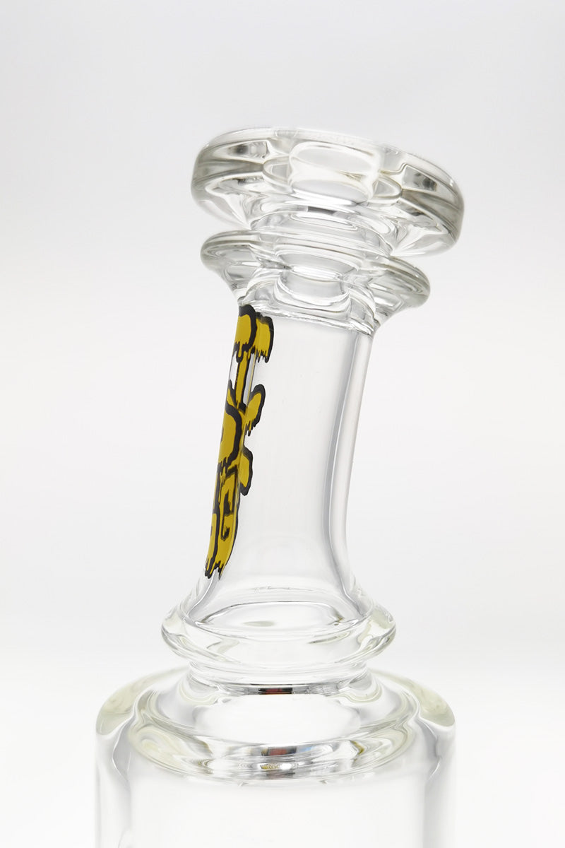 TAG 9" Bent Neck Bong with Double UFO Percs, 55x5MM, 14MM Female Joint, Yellow Accent