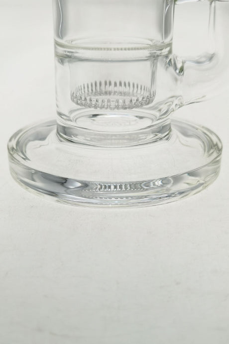 Close-up view of TAG 9" Bent Neck Dab Rig base with interior showerhead percolator