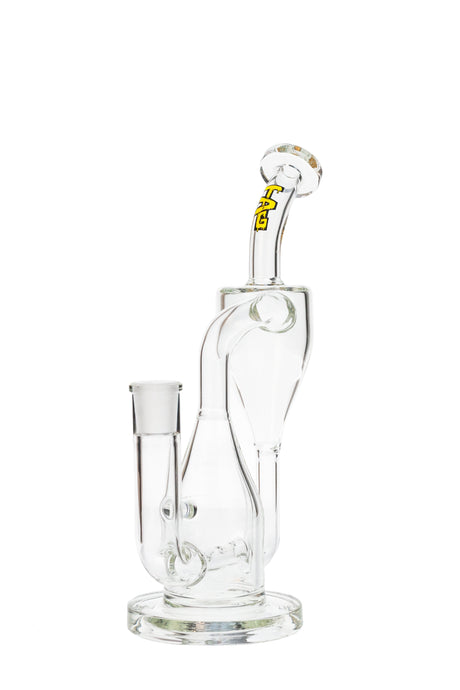 TAG 9" Yellow Label Circle Hole Inline Recycler Bong, 50x5MM with 14MM Female Joint, Front View