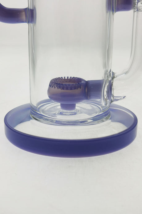 Close-up of TAG 9" Showerhead Donut Bong base with 18MM Female joint and Keck Clip