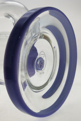 Close-up of TAG 9" Showerhead Donut Bong with blue accents and clear borosilicate glass