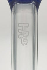 Close-up of TAG Showerhead Donut Bong Neck with Etched Logo, Borosilicate Glass