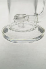 Close-up of TAG 9" Showerhead Donut Bong base, 75x5MM, with clear borosilicate glass and sturdy design.