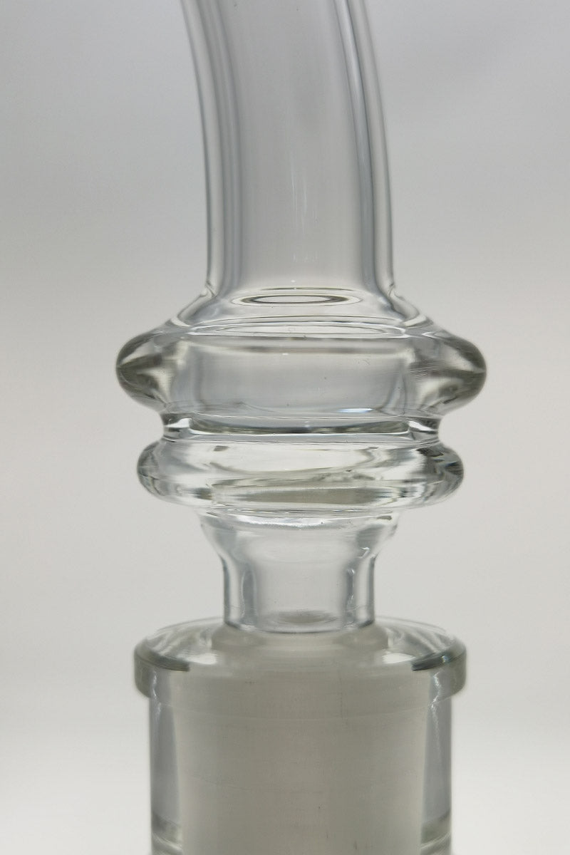 TAG 9" Showerhead Donut Bong close-up, 75x5MM, with 18MM Female Joint, side view on white background