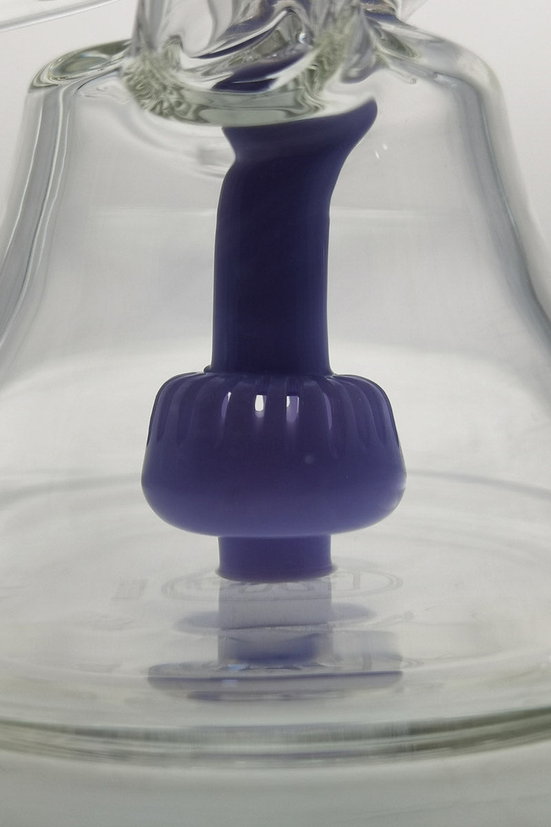TAG 9" Super Slit Donut Dual Arm Recycler, 14MM Female close-up, transparent with purple accents