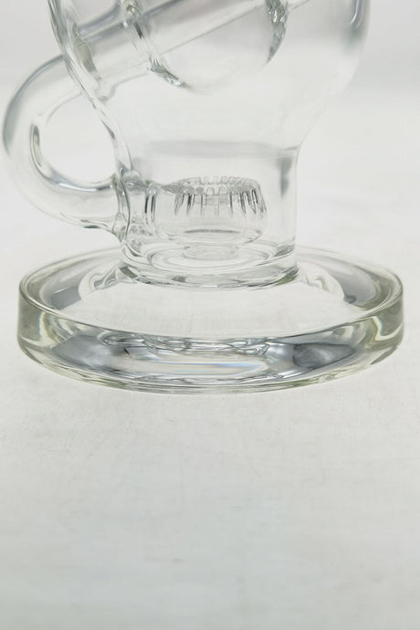 Close-up of TAG 9.25" Ball Rig base with Super Slit Donut, 14MM Female joint, clear glass