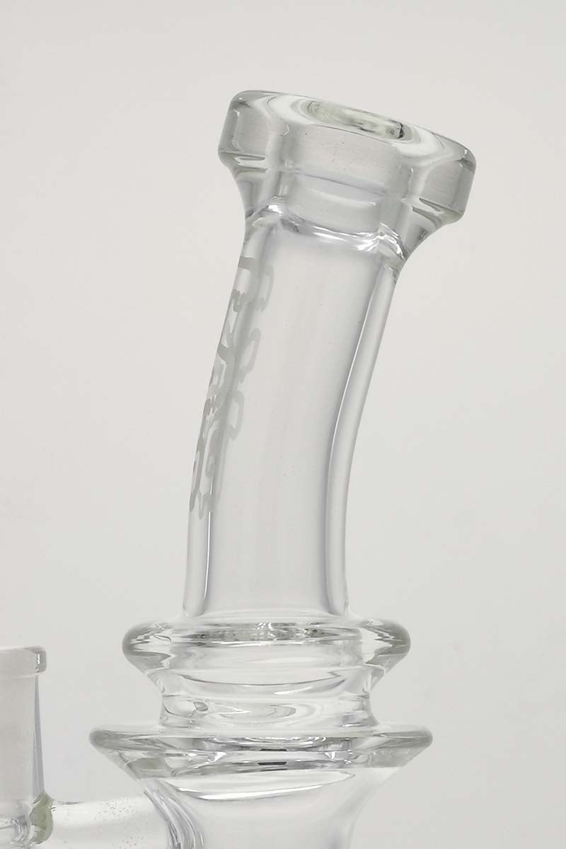 Close-up of TAG 9.25" Ball Rig neck with Super Slit Donut, 14MM Female joint, for concentrates
