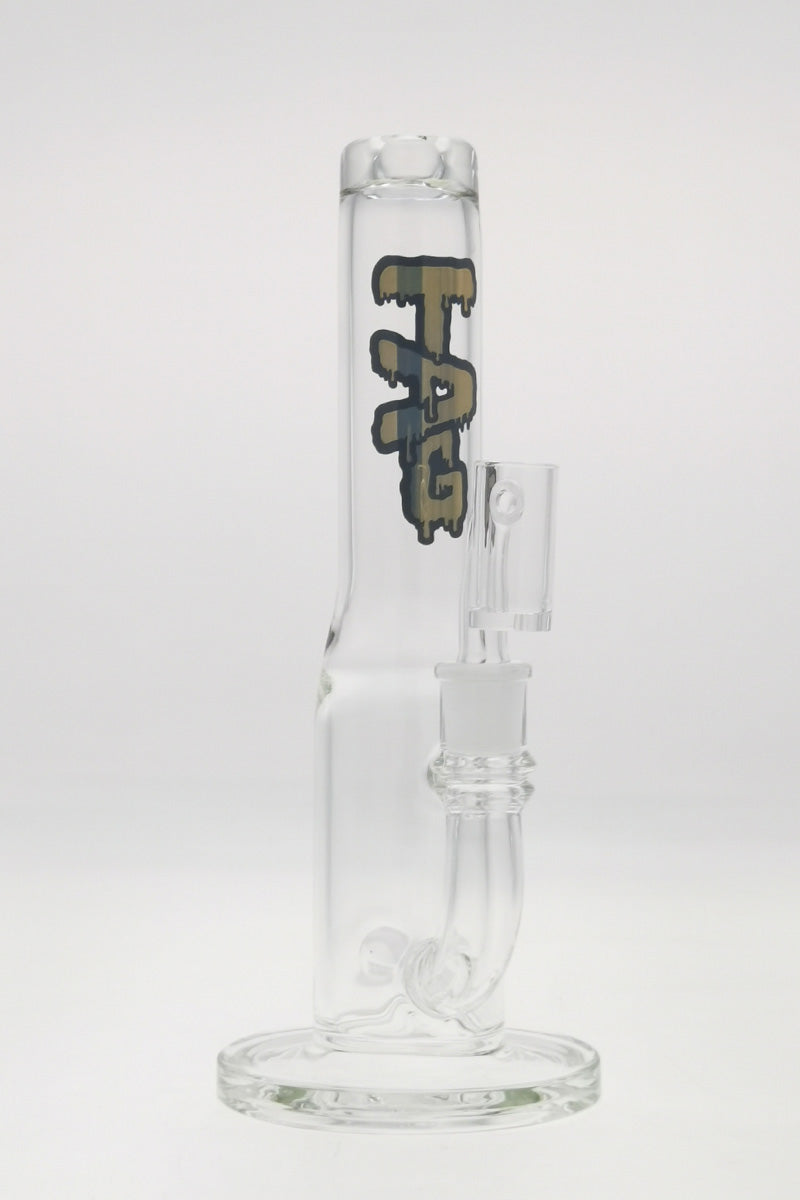 TAG 9.25" Inline Straight Tube Dab Rig with Thick Glass and In-Line Percolator, Front View