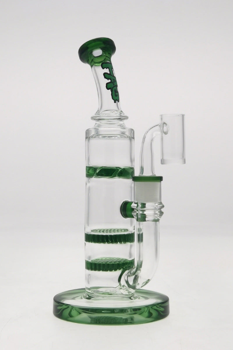 TAG 9.5" Bent Neck Bong with Double Honeycomb, Spinning Splashguard, 14MM Female Joint