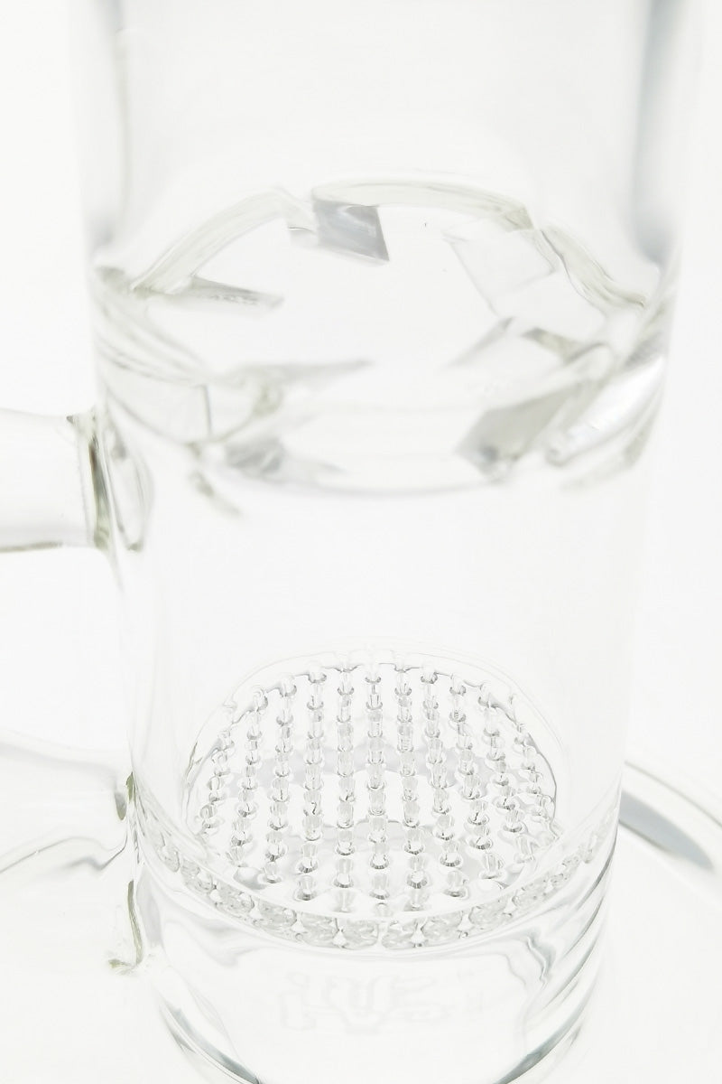Close-up of TAG 9.5" Bent Neck Dab Rig with Honeycomb Percolator and Spinning Splashguard