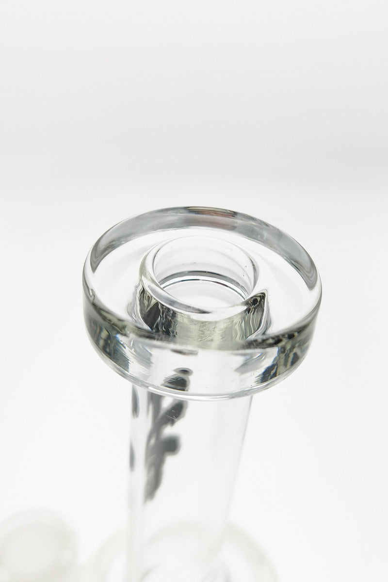 Close-up of TAG 9.5" Bent Neck Honeycomb Dab Rig with 18MM Female Joint, Spinning Splashguard