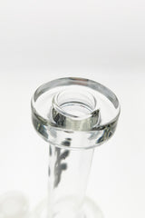 Close-up of TAG 9.5" Bent Neck Honeycomb Dab Rig with 18MM Female Joint, Spinning Splashguard